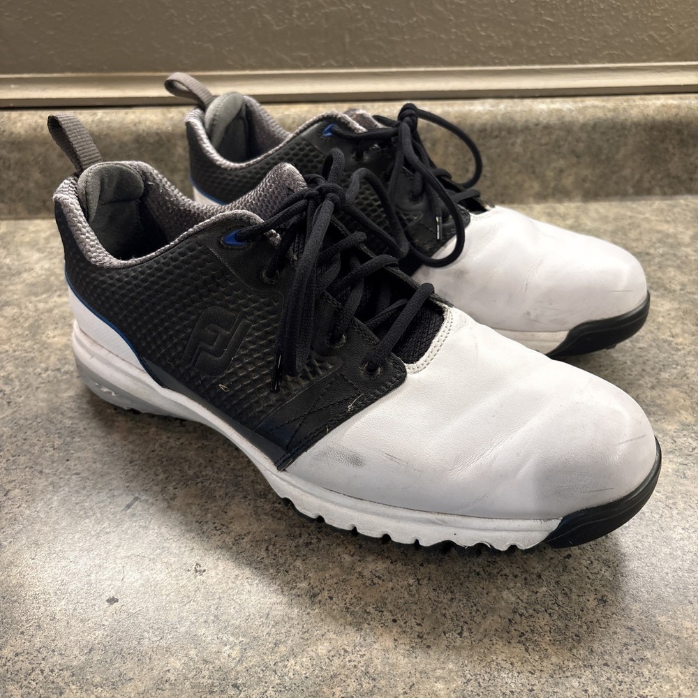 FootJoy FJ Contour Fit Men's Size 9.5 M Black White Golf Shoes spikes cleats